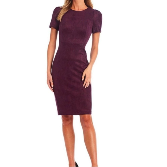 Calvin Klein Purple Faux Suede Gold Zipper Sheath Dress Size 8 NWT